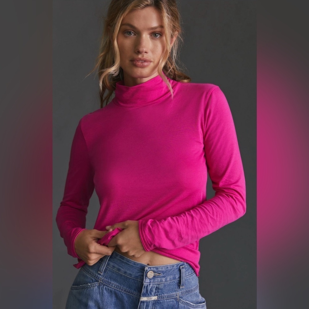 ‼️RARE‼️🎸Anthropologie🎸🔥NWT🔥Gauzy Mock-Neck Top in Medium Pink— XS
